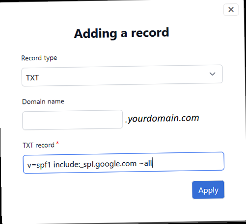 Illustration for Screenshot of a DNS management interface (e.g., cPanel, Cloudflare) showing where to add a TXT record. Setup spf record for google mail - Screenshot of a DNS management interface (e.g., cPanel, Cloudflare) showing where to add a TXT record.