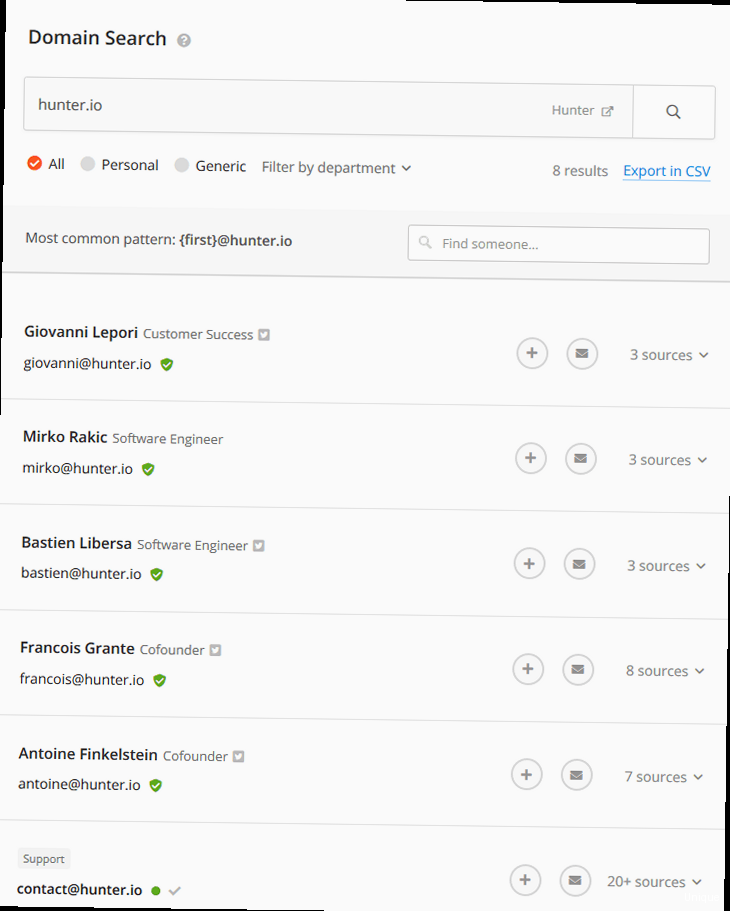 Illustration for Screenshot demonstrating how to perform a domain search in the Hunter.io web interface. Hunter io email address - Screenshot demonstrating how to perform a domain search in the Hunter.io web interface.