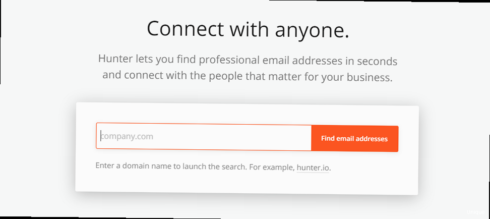Get business email addresses with hunter.io - Screenshot of the Hunter.io website interface showing the domain search bar and email results.