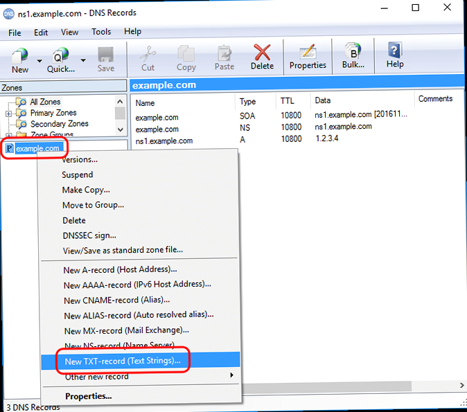 Illustration for Screenshot of a DNS management interface showing the creation of a new TXT record with the SPF record details. How to set up spf record - Screenshot of a DNS management interface showing the creation of a new TXT record with the SPF record details.