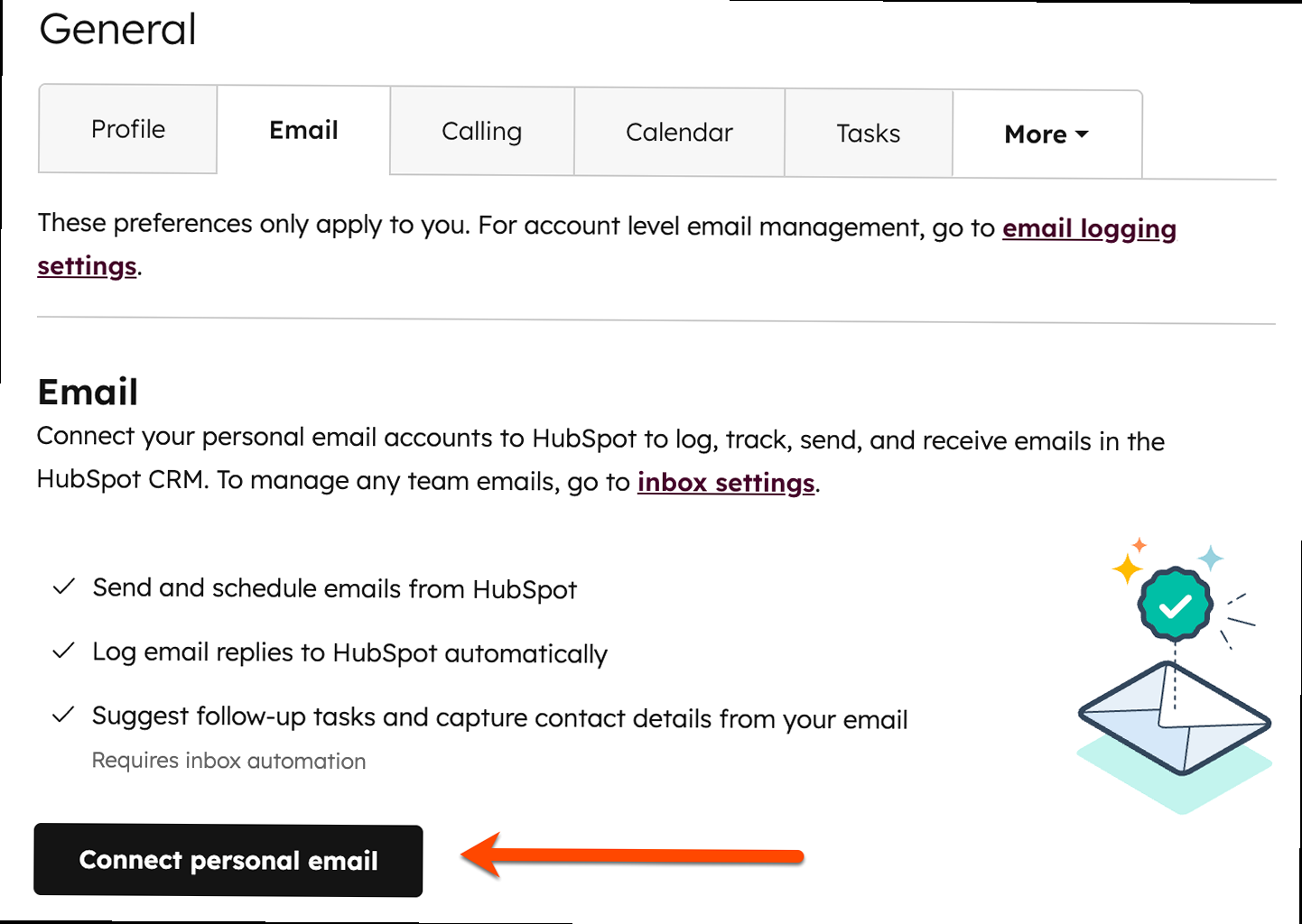Illustration for A screenshot of the HubSpot inbox settings, highlighting the option to connect a personal inbox. Different email providers (Gmail, Outlook, Office 365, IMAP) should be visible. How to connect email to hubspot - A screenshot of the HubSpot inbox settings, highlighting the option to connect a personal inbox. Different email providers (Gmail, Outlook, Office 365, IMAP) should be visible.