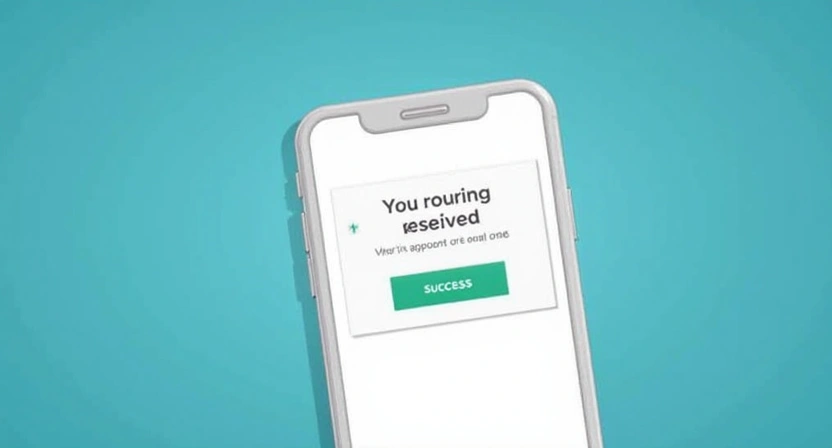 Illustrative, 800x450, a close-up shot of a modern smartphone screen displaying a notification for a newly received, important email, with a small green 'Success' checkmark. The screen is bright and clear, emphasizing successful email delivery.