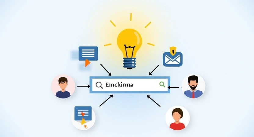 An illustrative image showing various digital tools or icons (e.g., email envelope, search bar, contact profile, a person icon) converging, with a lightbulb glowing above, symbolizing the successful discovery of an email address. Style: modern flat design, clean lines. Aspect ratio 800x450.