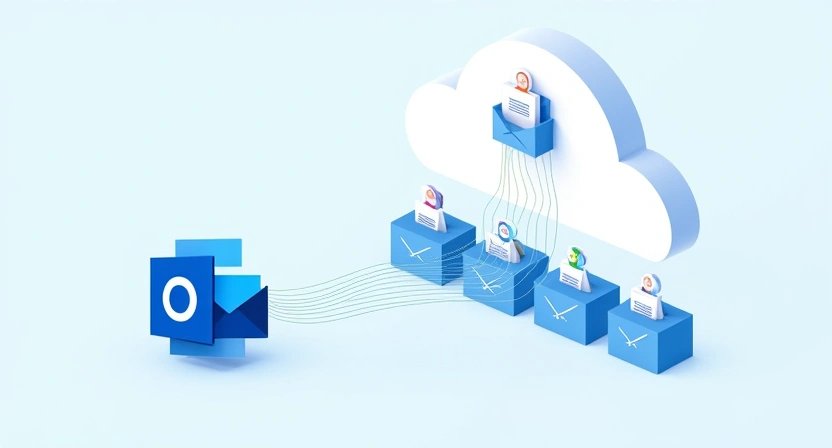 Detailed prompt for inline image 2: A conceptual illustration depicting an email flowing from an Outlook icon through a digital cloud representing the Postigo platform, landing successfully in multiple recipient inboxes. Modern, digital art style, conveying smooth and reliable delivery. Illustrative