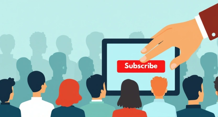 Illustrative image, 800x450, depicting a hand clicking a 'Subscribe' button on a digital screen, with a diverse group of abstract figures representing an expanding audience in the background. Focus on user interaction and the concept of list growth.
