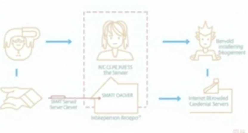 An illustrative diagram or infographic explaining the step-by-step process of SMTP email delivery. Show a sender, an SMTP client, an SMTP server, the internet, and a recipient's email server/inbox. Use clear icons, arrows, and simple text labels to demonstrate the flow. Focus on the client-server in