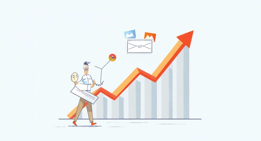 An illustrative image representing audience engagement and positive email metrics. Could feature a chart or graph showing upward trends for open rates and click-through rates, with small icons of a hand clicking or an eye. Modern, clean style. Aspect ratio 800x450.