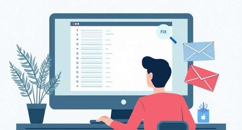 An illustrative, clear image (800x450) depicting a person at a computer screen, looking at a list of technical error codes, possibly with a magnifying glass icon or a 'fix' icon nearby. The background should subtly suggest email activity or a digital network. Focus on problem-solving and understandi